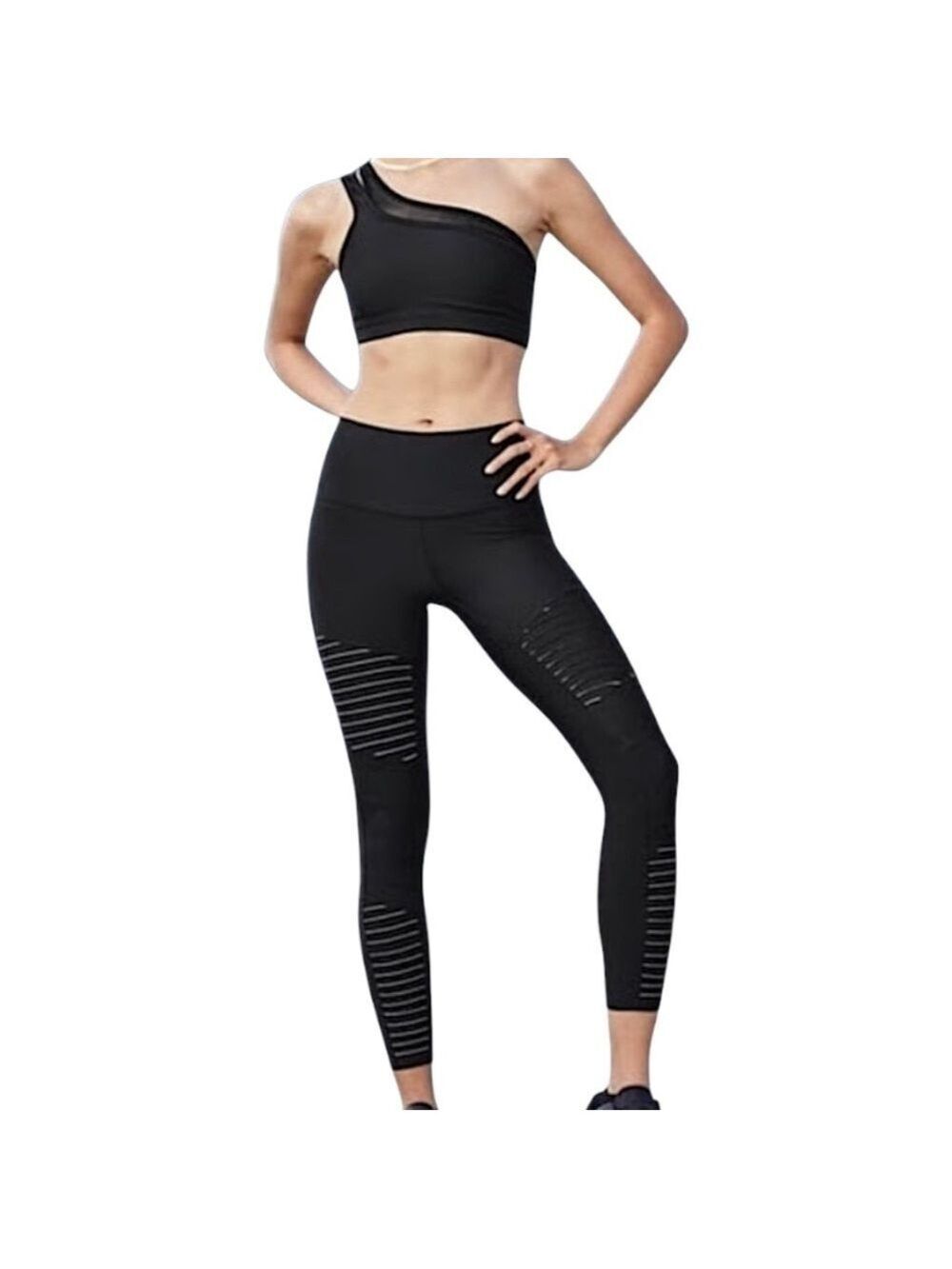 ALO Airlift black 7/8 Moto Legging black grey stripe M